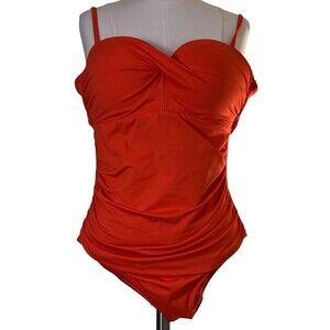 QUAYSIDE One-piece Orange Ruched Front Padded Cups Removable Straps Size 12